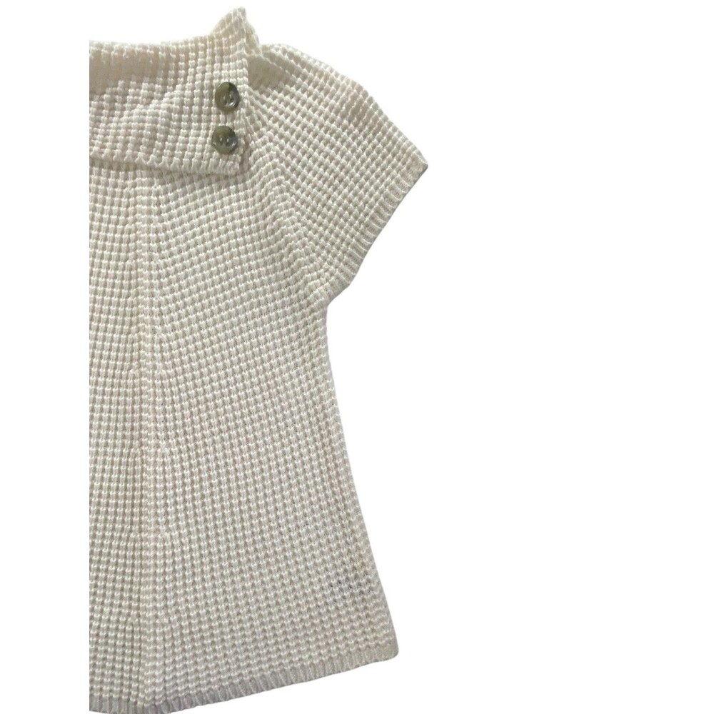 Worthington Cream Waffle Knit Short Sleeve Sweater with Button Collar - Picture 9 of 10